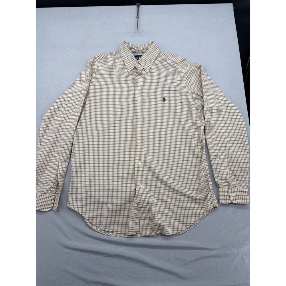 Polo Ralph Lauren Mens Classic Fit Tattersall Check Button Down Shirt Tan Size M